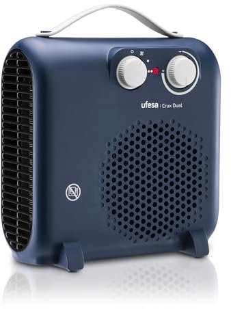 Ufesa Crux Dual Blue, Stufa Elettrica Basso Consumo, 2000 W, 3 Livelli di Potenza, Termostato Regolabile, Termoventilatore con Maniglia da Trasporto
