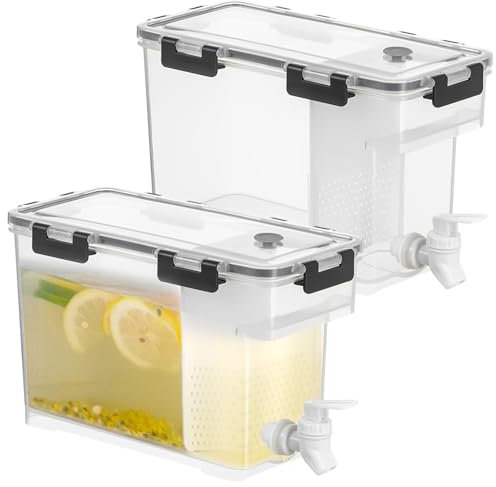 MUXHEL 2 Stück Kunststoff-Getränkespender mit Zapfhahn, 3,5L Getränke-Kühleimer mit Wasserhahn, Grau Limonadenspender mit Zapfhahn und Abnehmbarer Filterplatte für Limonade, Fruchtsaft, Früchtetee