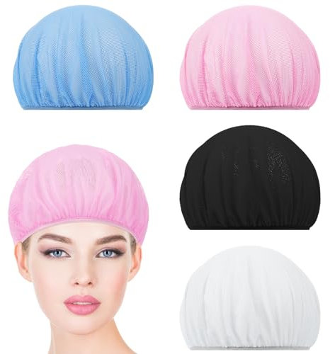 Jeffdad 4 Stück Haarnetz zum Schlafen, Haarnetze Mütze Nacht Schlafmütze Weiche Mesh Bonnet Schlafhaube Verstellbare Netzkappe Elastische Kochmütze für Frauen(Rosa,Weiß,Hellblau,Schwarz)