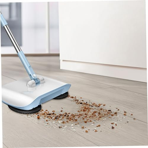 Obelunrp Barredora de vacío Manual, barredora de Piso no eléctrico de aspiración giratoria de 180 Grados, barredora Manual de 2 en 1 para alfombras y Pisos (Azul)