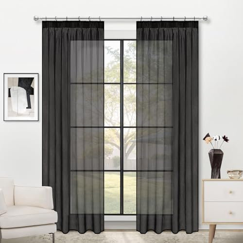 MRTREES Schwarze Gardinen Vorhang 245 cm lang gardinen Wohnzimmer modern 140cm breit gardinen mit kräuselband für Wohnzimmer Schlafzimmer küche jugendzimmer Jungen und kinderzimmer 2er Set