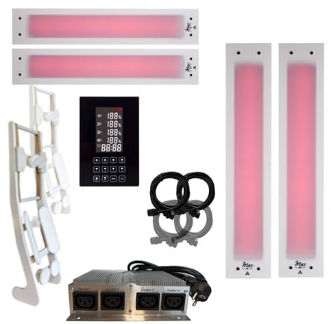 SET frameless InfraROTmed MAX© ICE Tiefenwärmestrahler + Steuerung icon 4 TOUCH, Infrarotstrahler für Sauna und Infrarotkabine, Vollspektrumstrahler (2x500W + 2x1300W + S + Lehnen)