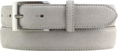 BELTINGER Italienischer Veloursleder-Gürtel, 30 mm breit, Herren, Wildleder, Anzuggürtel, Hosengürtel, Schließe Silber | Hellgrau 90cm