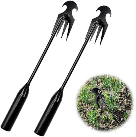 YEJAHY 2 pezzi in acciaio inox per erbacce, attrezzi da giardino, erbacce manuali, erbacce con manico lungo, pala da giardino, attrezzi da giardino per la rimozione di erbacce da giardino