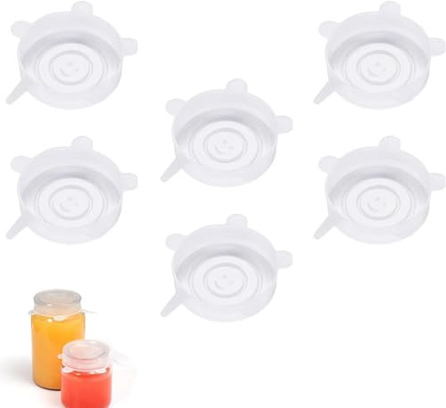 Tapas de silicona elásticas para tarros, tazones, vasos y fruta, transparentes, 6,5 cm, 6 unidades