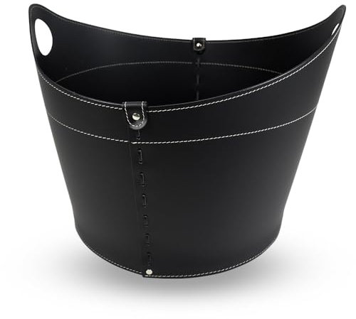 LIMAC Design CADIN Holzkorb aus Leder, moderne Brennholztasche, Originale Kaminholztasche, Kaminholzkorb, mit gummierten Rädern, Hergestellt in Italien. (Schwarz)