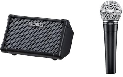 BOSS CUBE Street II Portable Street Performance Amp | Next Generation of the Roland Cube & Shure SM58-LC Cardioid Dynamic Vocal Microphone with Pneumatic Shock Mount, Spherical Mesh Grille