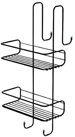 Gedy TITO Cestino doccia da appendere, mensola doccia, doppio, metallo, nero opaco, 24 x 22 x 49