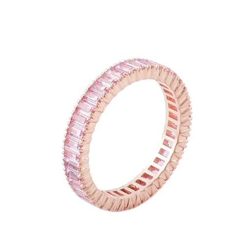 Ayoiow 9K Rose Gold Engagement Rings Rectangle Shape Pink Moissanite Rings for Wedding Women