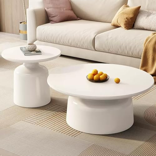 XMLYSMYS Runder Couchtisch, Wohnzimmertisch 2er-Set, Moderner Couchtisch fürs Wohnzimmer, Teetisch, Sofa-Beistelltisch für Wohnzimmer und Schlafzimmer(White)