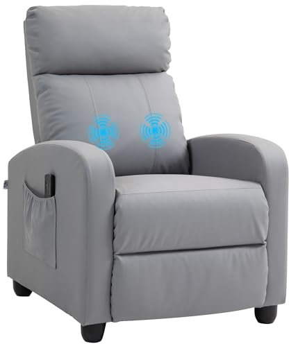 HOMCOM Poltrona Relax Massaggiante con 8 Modalità e 5 Intensità, Poltrona Reclinabile con Poggiapiedi e Telecomando, Pelle PU - 68x88x98 cm, Grigio Chiaro