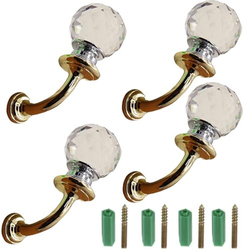 Porte-manteau mural en cristal avec crochet en alliage de zinc rose, crochet rétro for manteau mural en forme de boule, crochet for cuisine, salle de bain, chambre à coucher (n° 47)(Gold transparent)