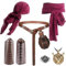 8PCS Mittelalter Piratenkostüm Damen Zubehör Herren Pirate Accessories Enthält Armschützer Ritter Gürtel Retro-Piraten-Goldmünzenbeutel Kopft Tuch Halskette Hüfte Tuch für Karneval Halloween Cosplay