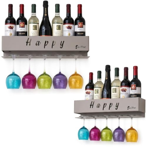 Flo.Mar Portabottiglie Vino da Parete in Acciaio con Portacalici Grigio