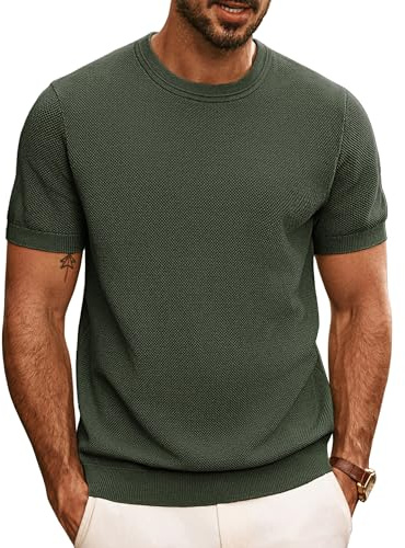 PJ PAUL JONES Camisetas Manga Corta Hombre Basica Casual T Shirt con Cuello Redondo Verde Militar M