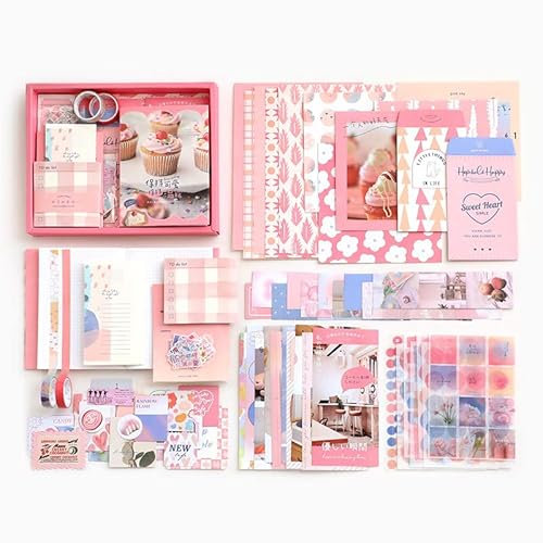 ROEOWENE 410 PCS Scrapbooking Kit Aesthetic Scrapbooking Accessori DIY Scrapbook Adesivi Vintage Stickers Journal Junk Journaling Kit Regalo per Donne Adolescenti Compleanno Natale-Rosa