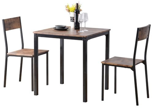 Retro Industrial Style Esstisch Set mit 2 Holzstühlen und Frühstücksbarhockern Klein Stahlrahmen Esszimmermöbel Set