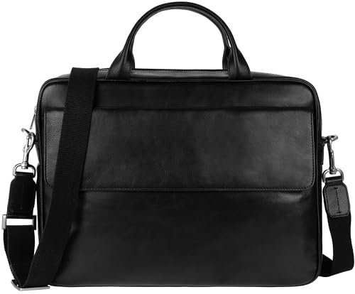 Time Resistance Cartable en Cuir Sacoche en Cuir pour Ordinateur Portable Fait Main en Italie - Cartable pour Hommes et Femmes - Serviette Professionnelle pour Ordinateur (Noir)