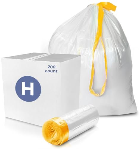 Delight Brands Lot de 200 sacs poubelle compatibles avec les poubelles Simplehuman Code H – Sacs robustes avec cordon de serrage de 3,2 à 3,5 l d'épaisseur. Sacs poubelle de cuisine sur mesure