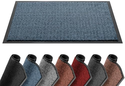 Lexell Door Mat, Indoor Heavy Duty Barrier Mat, Dirt Trapper Entrance Rug, Non Slip Rubber Backing, Super Absorbent Washable Floor Mat for Home, 90cm x 150cm, Blue