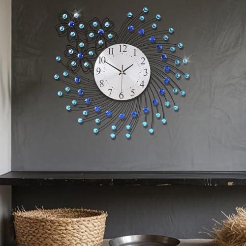 EMITDOOG Large Wall Clocks for Living Room Decor Large Wall Clock Battery Operated Silent Non-Ticking for Kitchen,Home,Office,Bedroom,Office Indoor Crystal Round Wall Decoration,20 Inch, Blue
