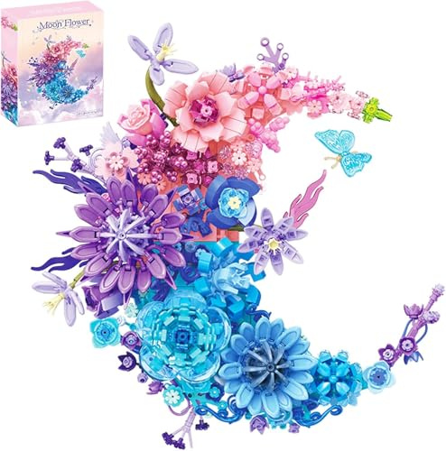 Yozelux Blumenstrauß Bausteine Bausatz, 934 Teile Mond Blumen Bauspielzeugset, kreativer Botanical Kollektion Bauklötze, Sammlung zur Heimdekoration, Geschenk für Erwachsene oder Jugendliche