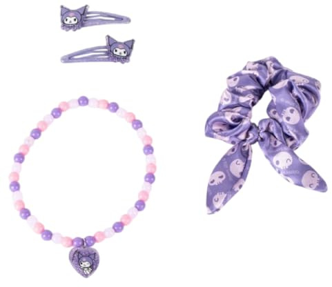 Hello Kitty Kuromi Beauty Accessory Set | Tweezers, Scrunchie and Necklace Kit for Kids | Accessories in Purple Shades with Sanrio Alternative Design