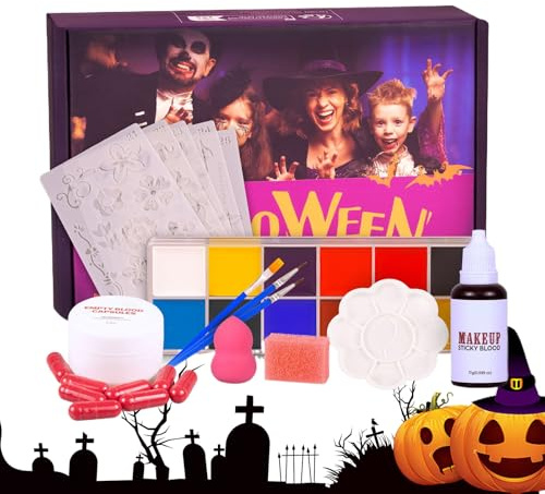 Halloween Schmink Set | Halloween Kinderschminke Set - Kunstblut für Zombie und Vampir Kostüme