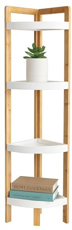Relaxdays Eckregal Bambus, 4 halbrunde Ablagen, HBT: 105,5x23x23 cm, Standregal Bad & Küche, platzsparend, Natur/weiß
