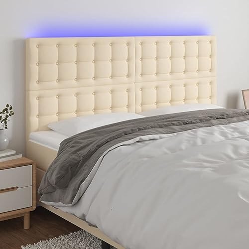 QJBSAVVA LED Kopfteil Creme 180x5x118/128 cm Stoff Holz Retro Chic Modernes Design Höhenverstellbar Bequeme Rückenlehne Headboard for Bedroom