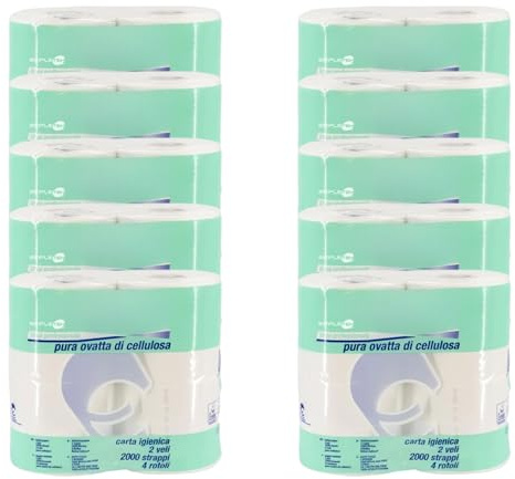 SIMPLETEK - 40 rouleaux de papier toilette maxi | 2000 déchirures | 2 voiles en pure cellulose | Doux et résistant [10 paquets de 4 rouleaux]
