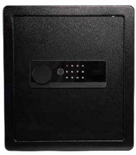 NIKCORP - Tresor für Zuhause 40x36x30, Möbeltresor aus Stahl mit Gepolstertem Innenraum aus PU-Leder, Geldverstecke, Schwarz, Biometrischem Fingerabdruck