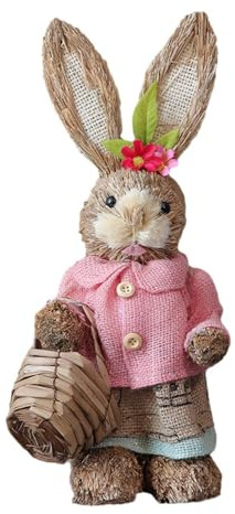 Guangcailun Easter Decoration Ornament Balcony Tabletop Joyful Ambiance With Cute Bunny Figurine Gift Easter Bunny Figurine Gift Farmhouse Patio Yard Bedrooms Straw Rabbit Statue Indoor Outdoor Decor