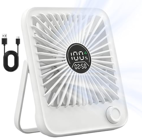 PLLYPE Ventilateur de table très silencieux en continu de 1 à 100, ventilateur de table USB avec affichage LED, batterie 2500 mAh, mini ventilateur portable pour la maison, le bureau, le camping
