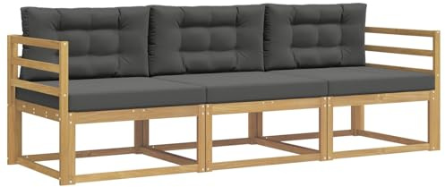 vidaXL Outdoor-Sofagarnitur 3 pcs Weiß und Anthrazit Polyester, Akazienholz Sofa Set für draußen, modernes Loungemöbel, Flexibler Gartenplatz, wetterfeste Einrichtung