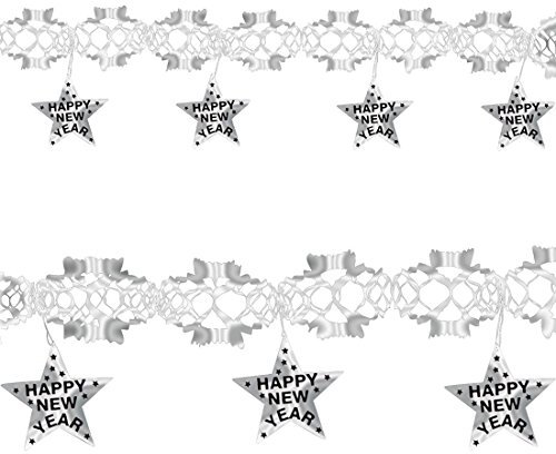 Partygirlande Happy New Year - 3 m - Partykette Neujahr Wimpelkette Dekoration Silvesterfeier Partydeko Jahreswechsel Silvester Girlande