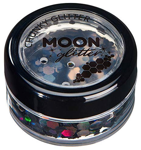 Chunky Holographic Glitter by Moon Glitter - Black - Cosmetic Festival Makeup Glitter for Face, Body, Nails, Hair, Lips - 3g