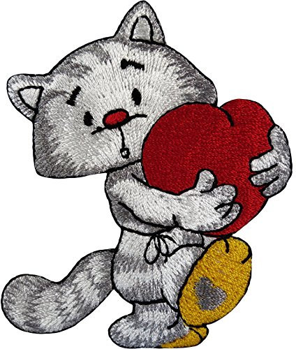 Cat Red Love Heart Iron On Patch Sew On Embroidery Applique Embroidered Badge
