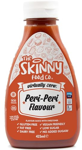 Skinny Food Co Sugar Free Peri Peri Sauce 425ml - Vegan & Keto-Friendly | Virtually zero calorie peri peri sauce for chicken, wraps, salads and dipping. Gluten free, fat free and full of flavour.