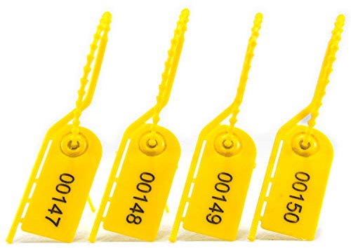 500 Security Tags Cable Ties Numbered Pull Tite Secure Anti-Tamper Seals Adjustable Length Plastic Label 210mm (Yellow)