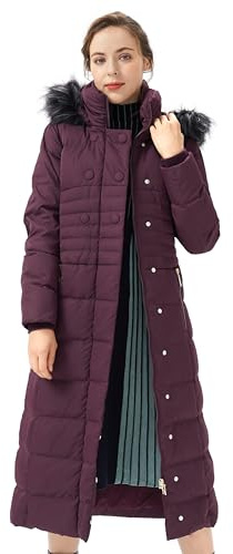 Orolay Women's Winter Long Down Jacket with Fur Hood Raglan Sleeve Coat Quilted Comfort Jacket