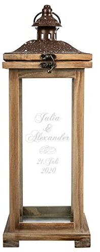 Personalisierte Landhaus Laterne | XL Holzlaterne 42 cm groß | Hochzeitslaterne als Hochzeitsgeschenk für das Brautpaar | Geschenkidee zum Hochzeitstag | Gartendeko, Gartenlaterne | Ringe