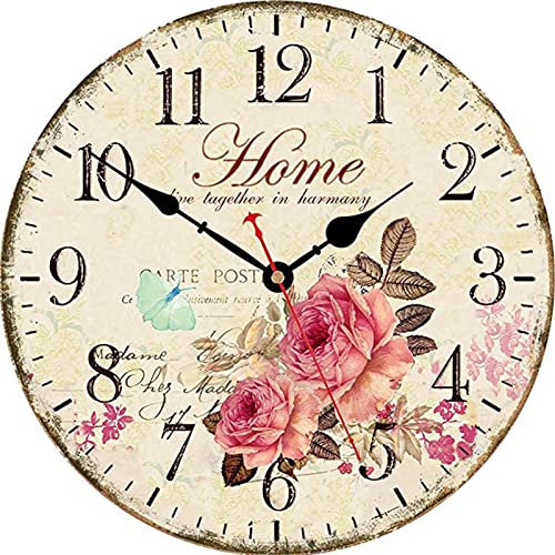 VIKMARI Vintage Blumen Stil dekorative wanduhren Holz-rundblumen wanduhr 14 inch Home Blumen