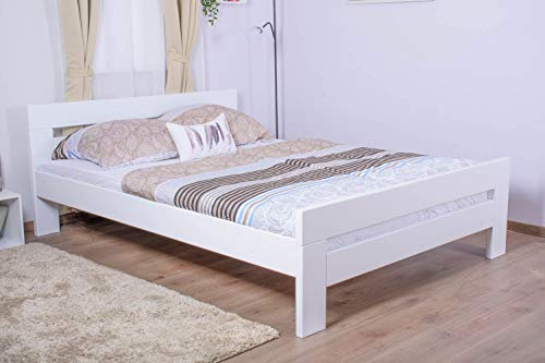 Doppelbett Easy Premium Line K6 in Überlänge, 180 x 220 cm Buche Vollholz massiv weiß lackiert