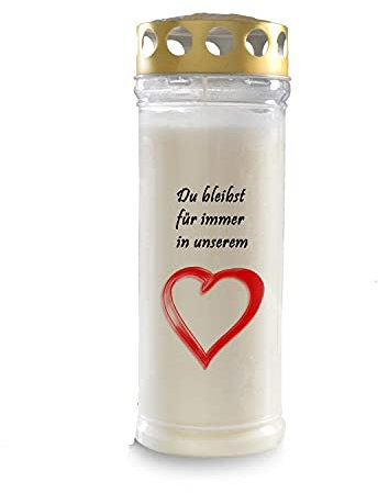 Gedenkkerze, Grabkerze, liebevolle Motive, Brenndauer ca. 7 Tage (Herz)