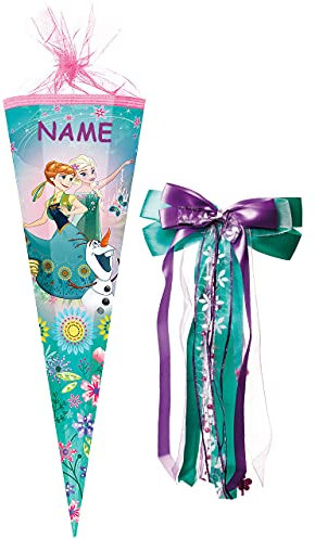 alles-meine.de GmbH Schultüte - die Eiskönigin - Frozen - 85 cm - eckig - incl. Namen und große Schleife - Tüllabschluß - Zuckertüte - mit/ohne Kunststoff Spitze - für Mädc..