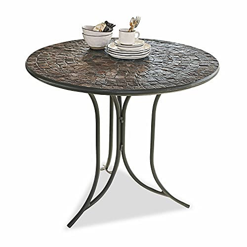 Loberon Tisch Sattleroy, von Hand gefertigtes Mosaik, wetterfest & pflegeleicht, Gartenmöbel, Terrassentisch, Outdoortisch, Stahl, Mosaiksteine, Zement, grau/braun