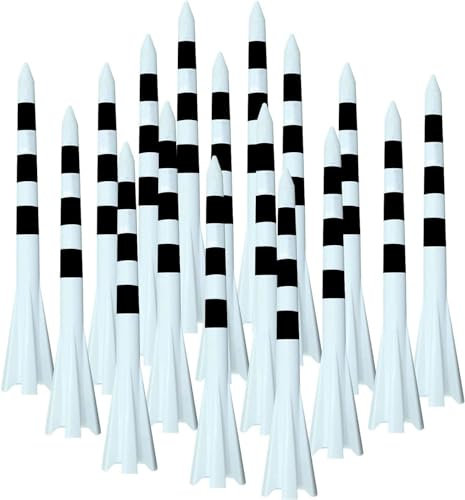 LOVMEAD Golf Tees Kunststoff Unbreakable Lange Kurze 60 Stück, Golf Tee 3 1/4 2 3/4 1 1/2 Inch Flat Stark Dauerhaft für Eisen Schüsse Reduzieren Reibung (Weiß mit Schwarzen Streifen, 70mm)