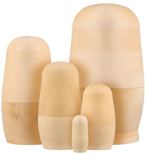 Tomaibaby 1 Set Unpainted Russian Nesting Dolls, Wooden DIY Matryoshka Dolls Handcraft Supplies for Sculpture Crafting Educational Teaching Toys Gifts for Kids Toddler Children Party Favors
