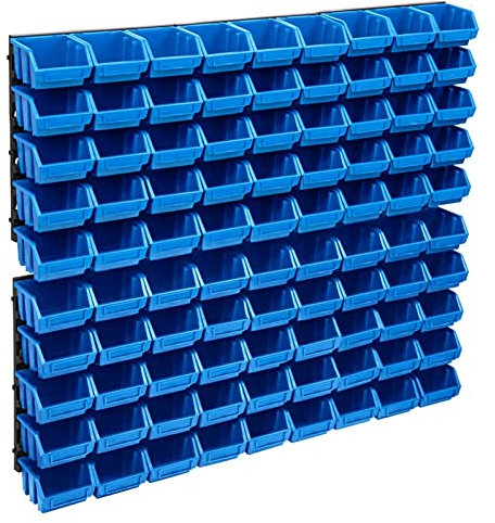 Tidyard Kit de Bacs de Stockage et Panneaux Muraux, Organisation & Rangement d'outils, pour Atelier Garage 96 pcs Bleu et Noir